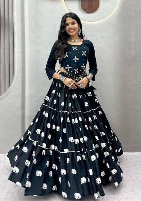 Black Handwork Cotton Navratri Lehenga Set