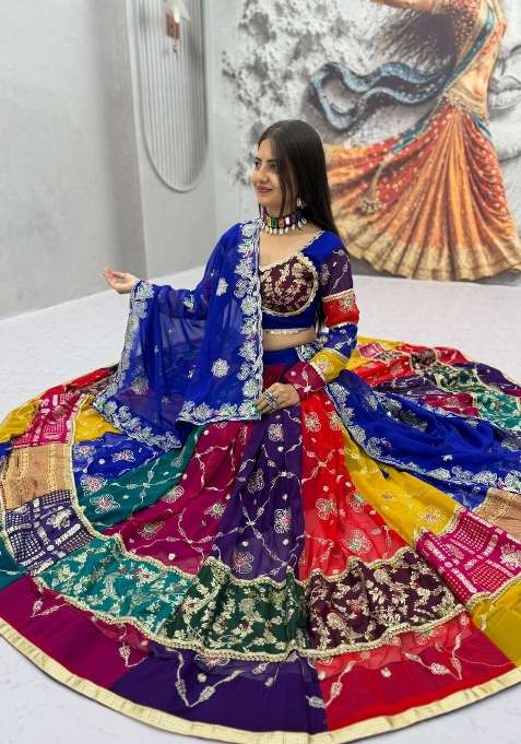 Multicolor Sequin Work Georgette Navratri Lehenga Set for Diwali and Festive Wear