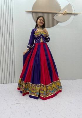 Rani Pink And Purple Printed Cotton Navratri Lehenga Set