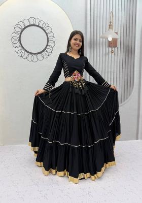 Black Gamthi Work Cotton Navratri Lehenga Set