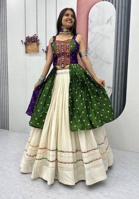 Multicolor Mirror Work Cotton Navratri Lehenga Set