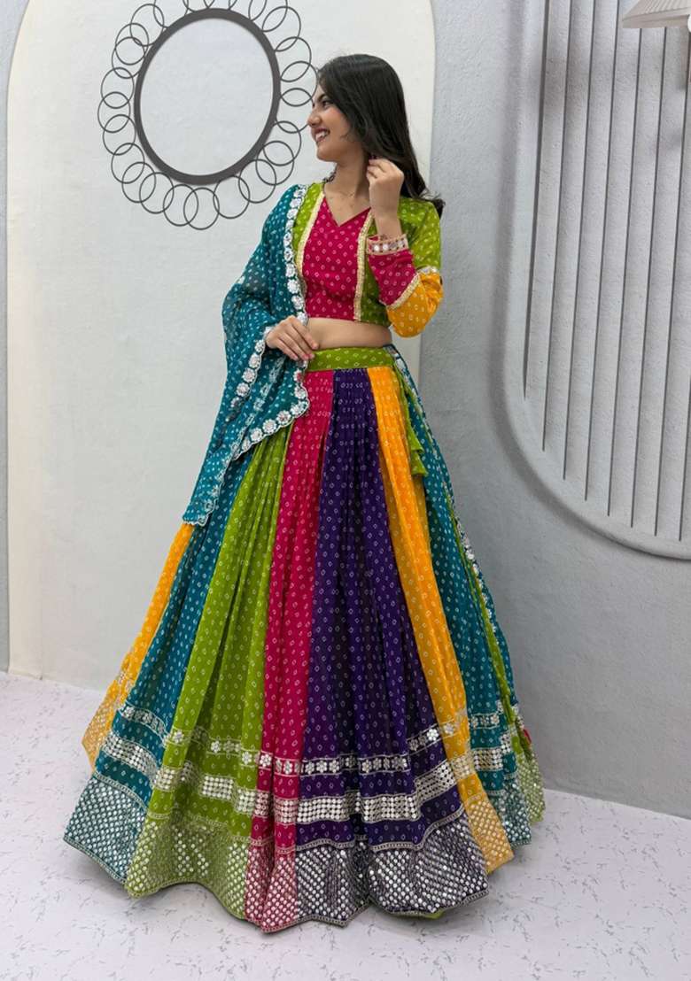 Multicolor Shivansh Georgette Navratri Lehenga Set - Indya