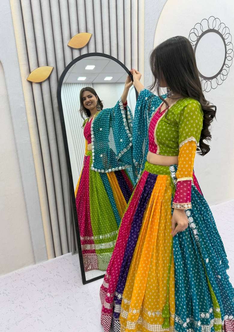 Multicolor Shivansh Georgette Navratri Lehenga Set - Indya