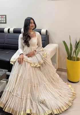 White Lace Work Cotton Navratri Lehenga Set