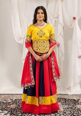 Multicolor Embroidered Cotton Navratri Lehenga Set