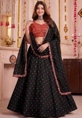 Black Embroidered Rayon Lehenga Set