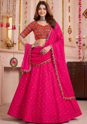 Pink Embroidered Rayon Lehenga Set