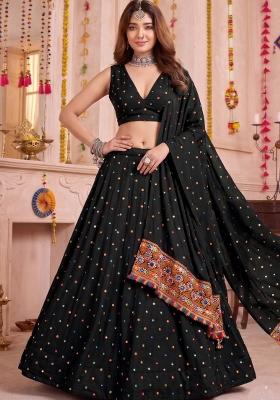 Black Embroidered Rayon Lehenga Set
