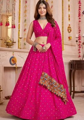 Pink Embroidered Rayon Lehenga Set