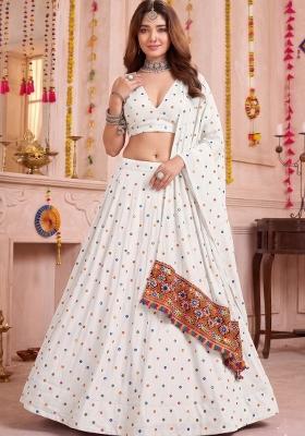 White Embroidered Rayon Lehenga Set