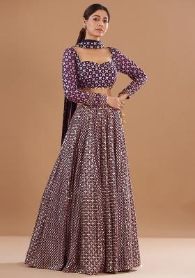Wine Sequin Work Georgette Lehenga Set