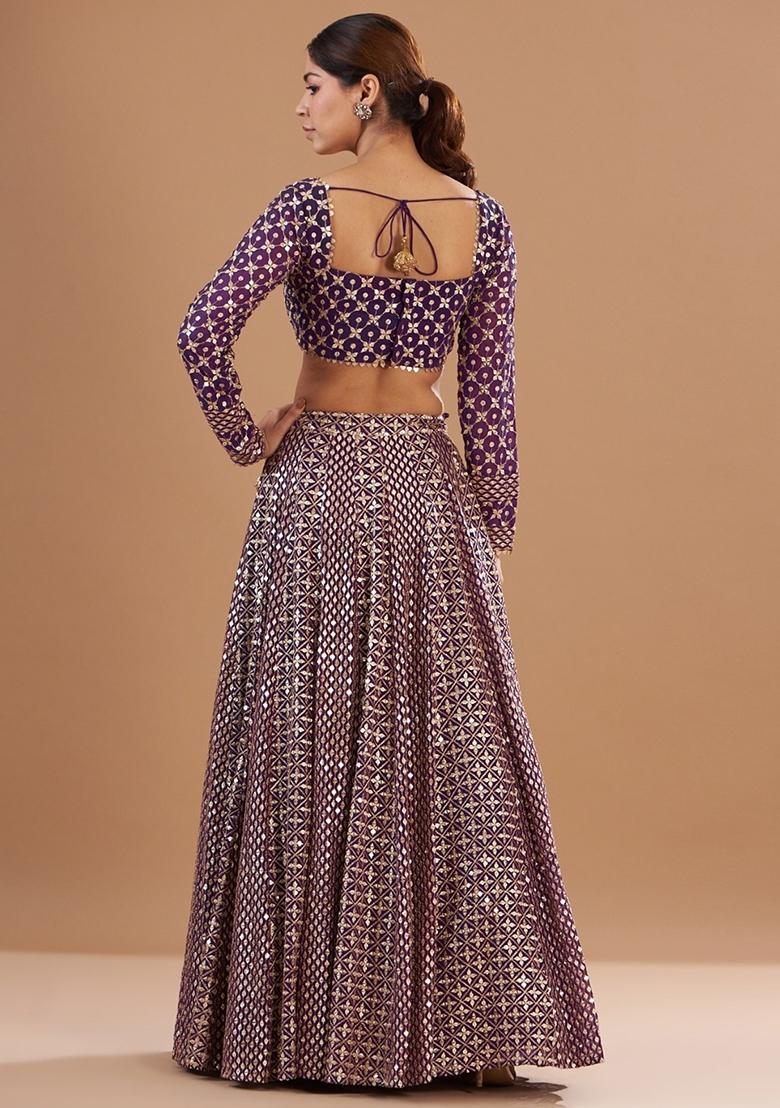 Wine Sequin Work Georgette Lehenga Set - Indya