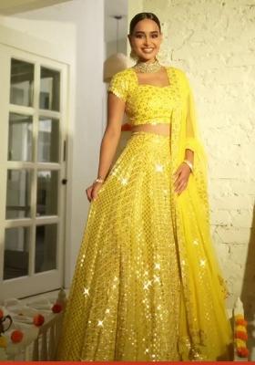 Yellow Sequin Work Georgette Lehenga Set