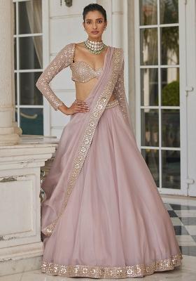 Ash Pink Sequin Work Silk Lehenga Set