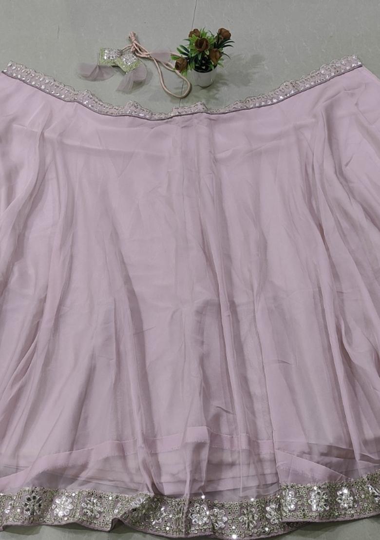Ash Pink Sequin Work Silk Lehenga Set - Indya
