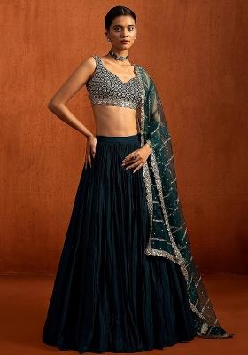 Royal Dark Blue Sequin Work Silk Lehenga Set