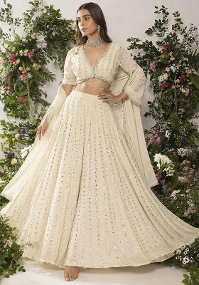 Ivory Sequin Work Georgette Lehenga Set