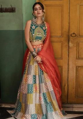 Multicolor Sequin Work Silk Lehenga Set