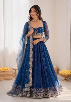 Royal Blue Sequin Work Georgette Lehenga Set