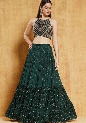 Green Sequin Work Georgette Lehenga Set