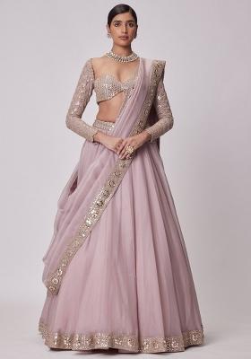 Ash Pink Sequin Work Silk Lehenga Set