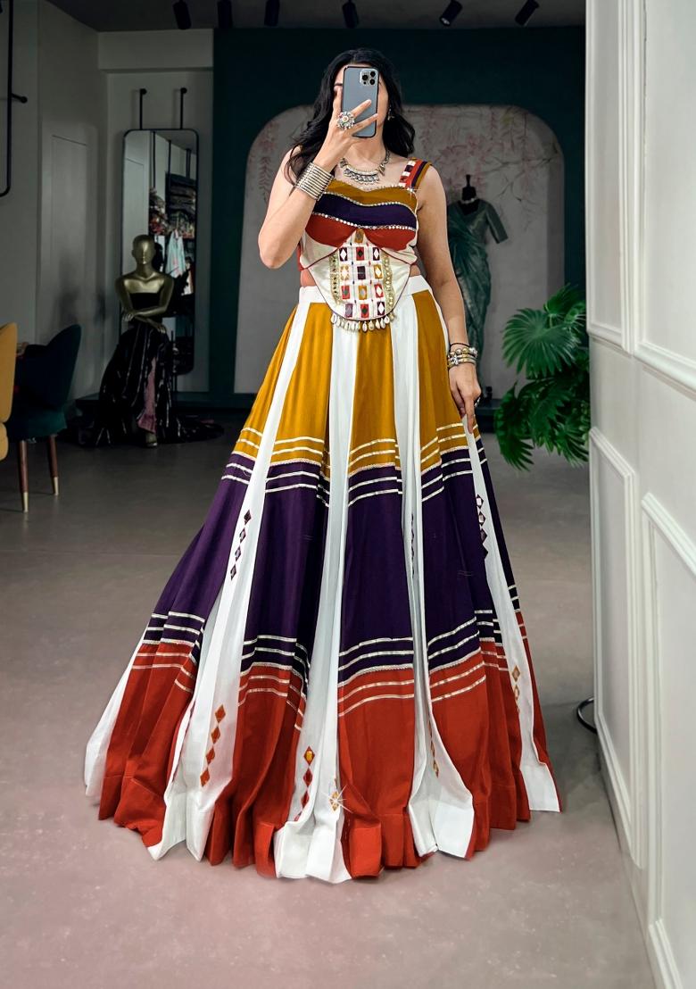 Multicolor Embellishment Rayon Lehenga Set - Indya