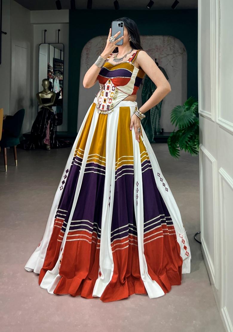 Multicolor Embellishment Rayon Lehenga Set - Indya