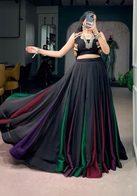 Black Gamthi Work Georgette Lehenga Set