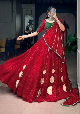Red Patch Work Lehenga Set