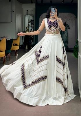 White Printed Rayon Lehenga Set