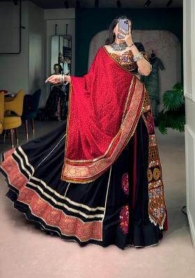 Black Embroidered Rayon Lehenga Set