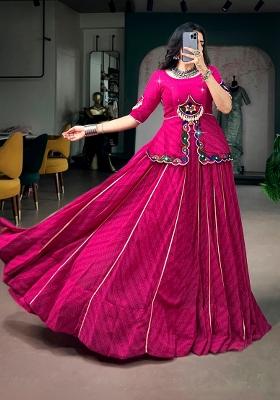 Pink Mirror Work Georgette Lehenga Set