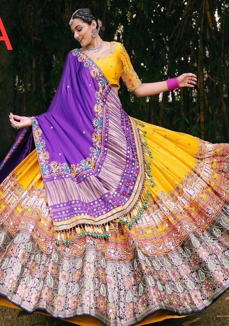 Yellow Embroidered Silk Lehenga Set - Indya
