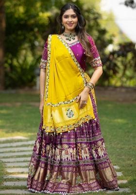 Purple Embroidered Silk Lehenga Set