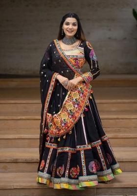 Black Embroidered Silk Lehenga Set