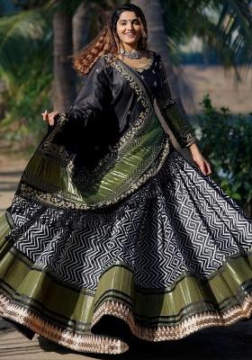 Black Embroidered Silk Lehenga Set