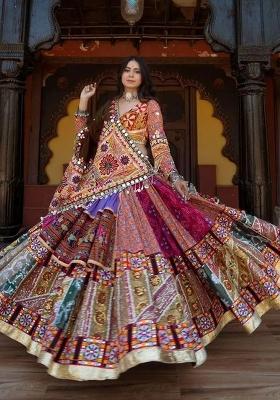 Multicolor Embroidered Silk Lehenga Set