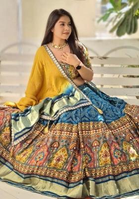 Blue Embroidered Silk Lehenga Set