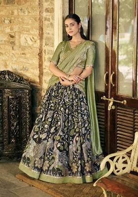 Black Embroidered Silk Lehenga Set