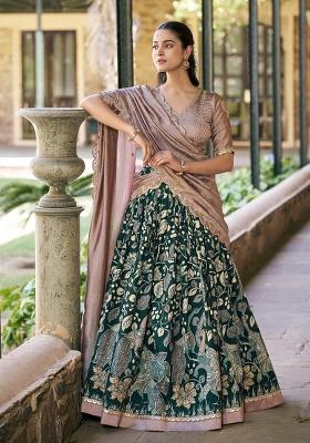 Green Embroidered Silk Lehenga Set