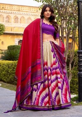Purple Embroidered Silk Lehenga Set