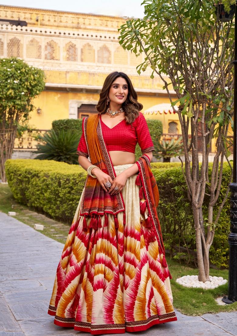 Red Embroidered Silk Lehenga Set - Indya