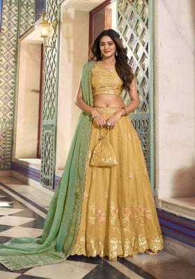 Yellow Embroidered Silk Lehenga Set