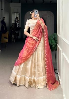 Light Pink Embroidered Jacquard Lehenga Set