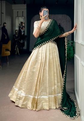 Mehendi Embroidered Jacquard Lehenga Set