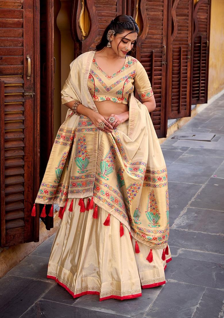 Red Embroidered Shimmer Lehenga Set - Indya