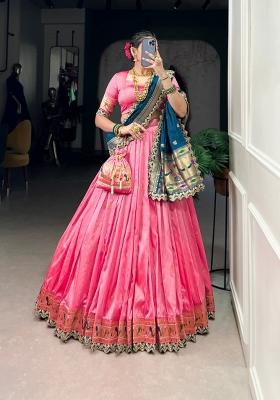 Light Pink Embroidered Silk Lehenga Set