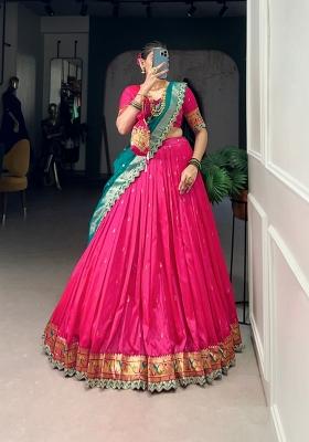 Pink Embroidered Silk Lehenga Set