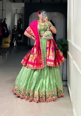 Pista Embroidered Silk Lehenga Set