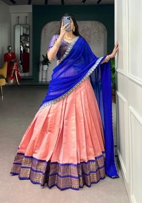 Peach Embroidered Kanchipuram Lehenga Set